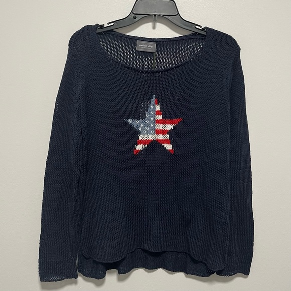 Wooden Ships Sweaters - NEW Wooden Ships Star American Flag Crew Neck Blue Knit Sweater XS / S